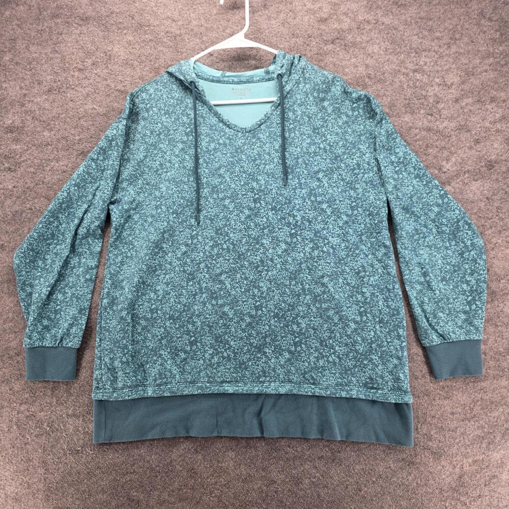Athleta Hoodie Womens Medium Blue Sundown Alliance Pullover Floral Print Layered